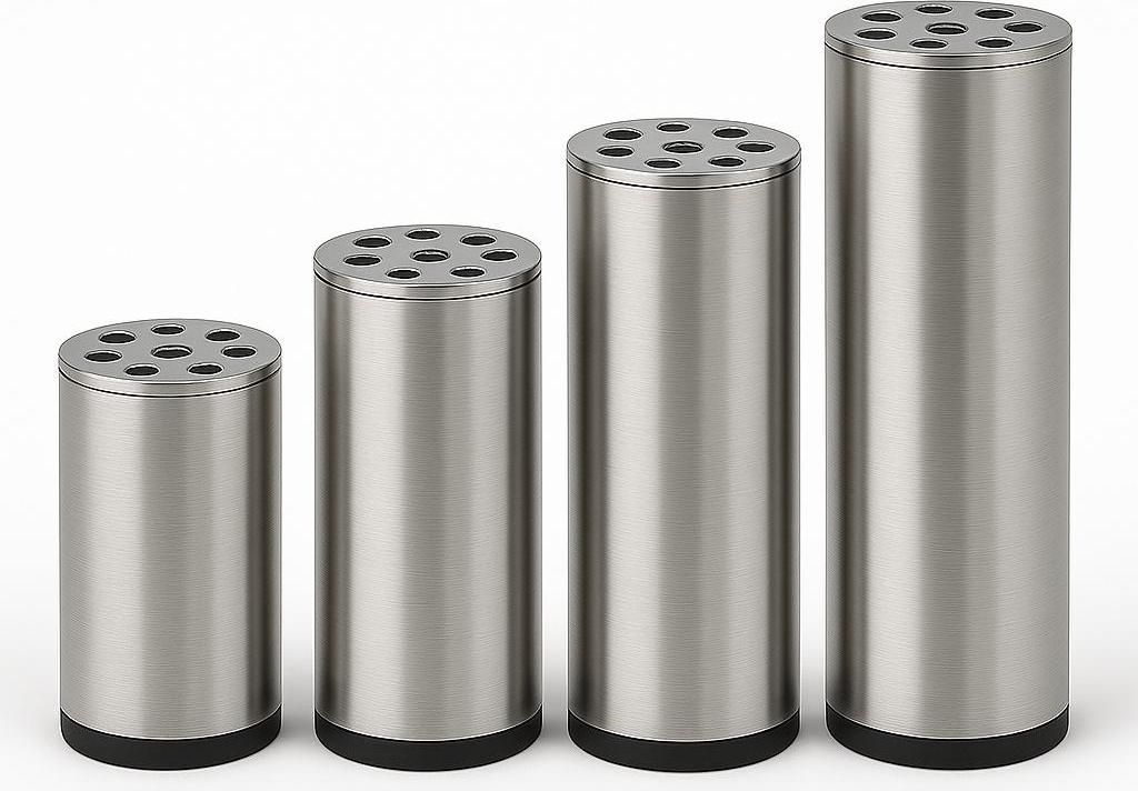 4er Set Möbelfüße Edelstahl gebürstet – Möbelbeine Silber matt – Nicht höhenverstellbar – 80–150 mm – für Schrank, Tisch, Regal, K...