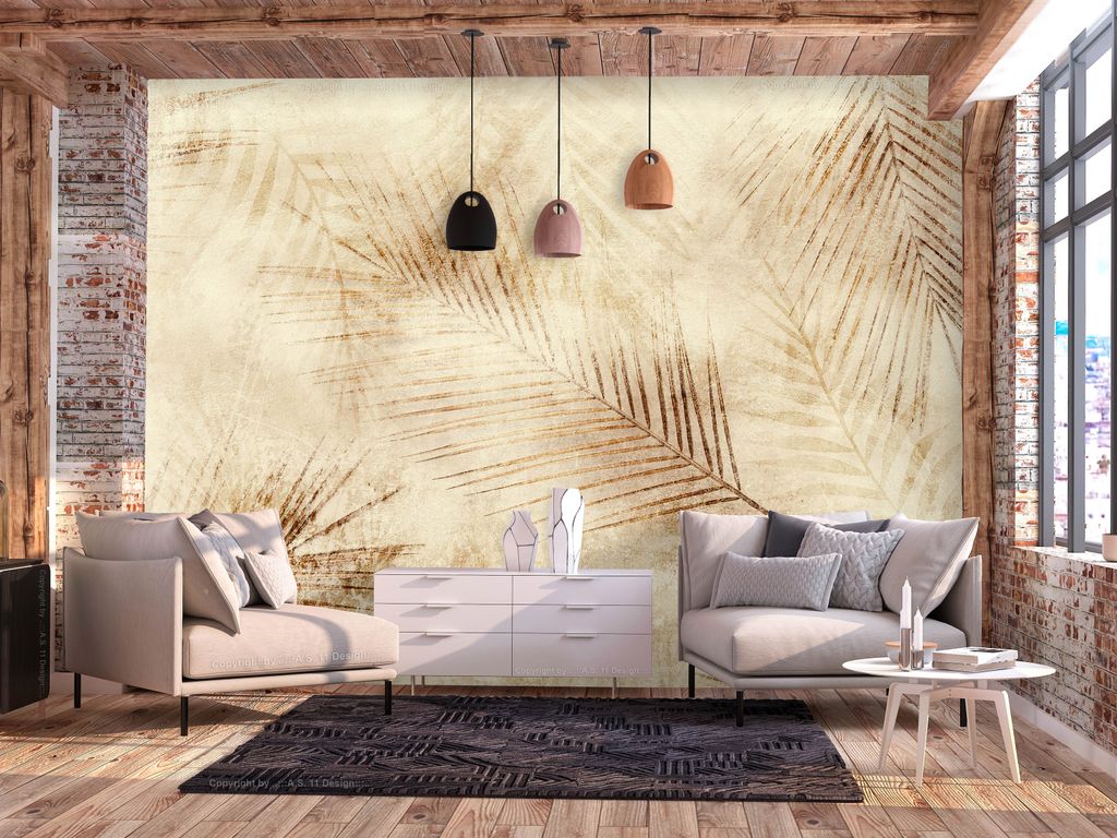 Vlies Fototapete tropische Blätter 400x280 cm Tapeten Wandtapete XXL Natur Palmblatt beige b-A-10203-a-b