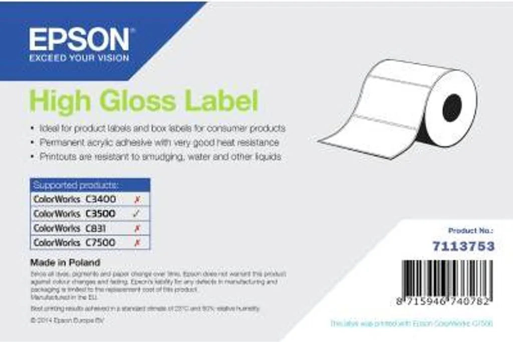 Etichetta Epson High Gloss per Stampanti Industriali InkJet