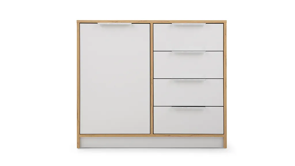 Commode combinée SAIDA chêne wotan et blanc pour chambre moderne