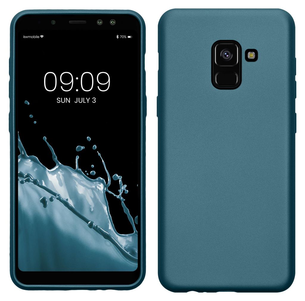 kwmobile Handyhülle für Samsung Galaxy A8 (2018) Hülle - Silikon Case metallisch schimmernd - Schutzhülle Cover - Metallic Karibikblau