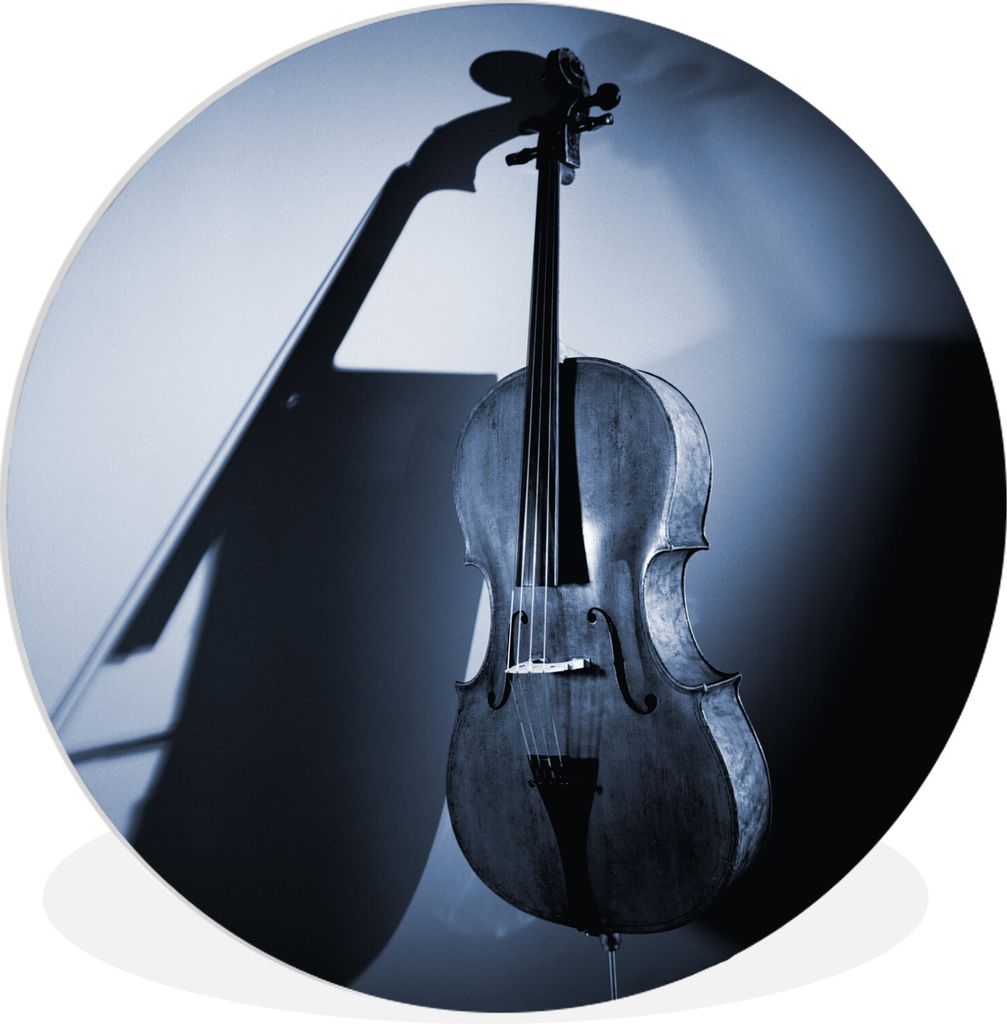 MuchoWow Rundes Wandbild - Runde Bilder Ein Cello lehnt an der Wand Ø 30 cm Kreis Wanddekoration Kunststoff - Wandkreis - Wandschmuck - Schlafzi...
