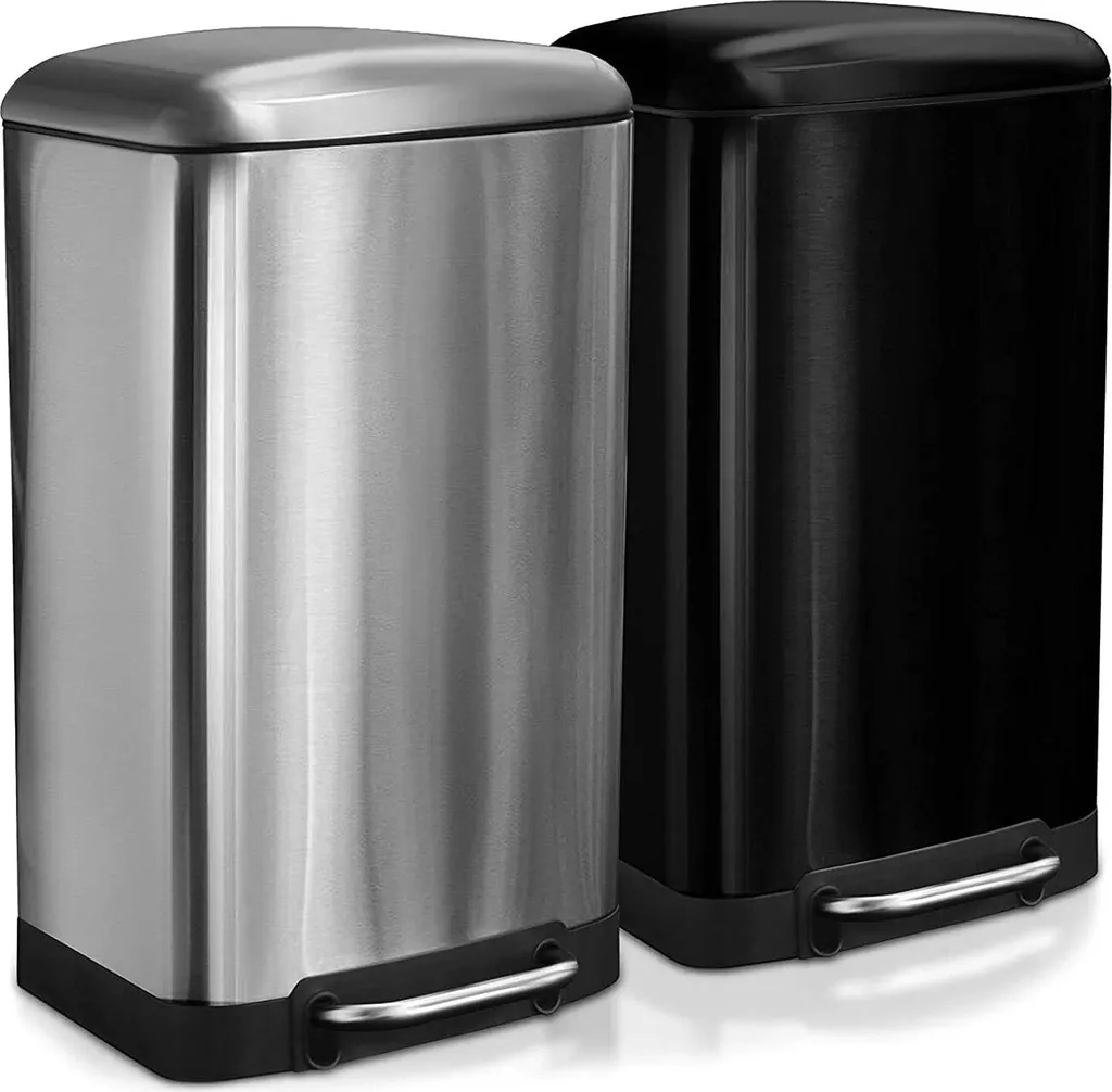 Poubelle de cuisine noire Cubo en inox avec pédale et seau amovible