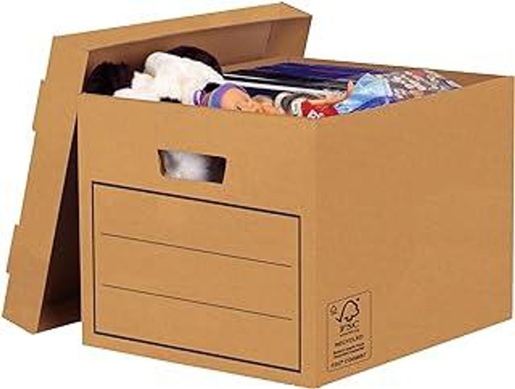 BANKERS BOX Aufbewahrungskarton mit Deckel aus stabiler B-Flute Wellpappe, braun, für Haushaltsgegenstände, Spielzeug, Dokumente, 100% recycelt u...