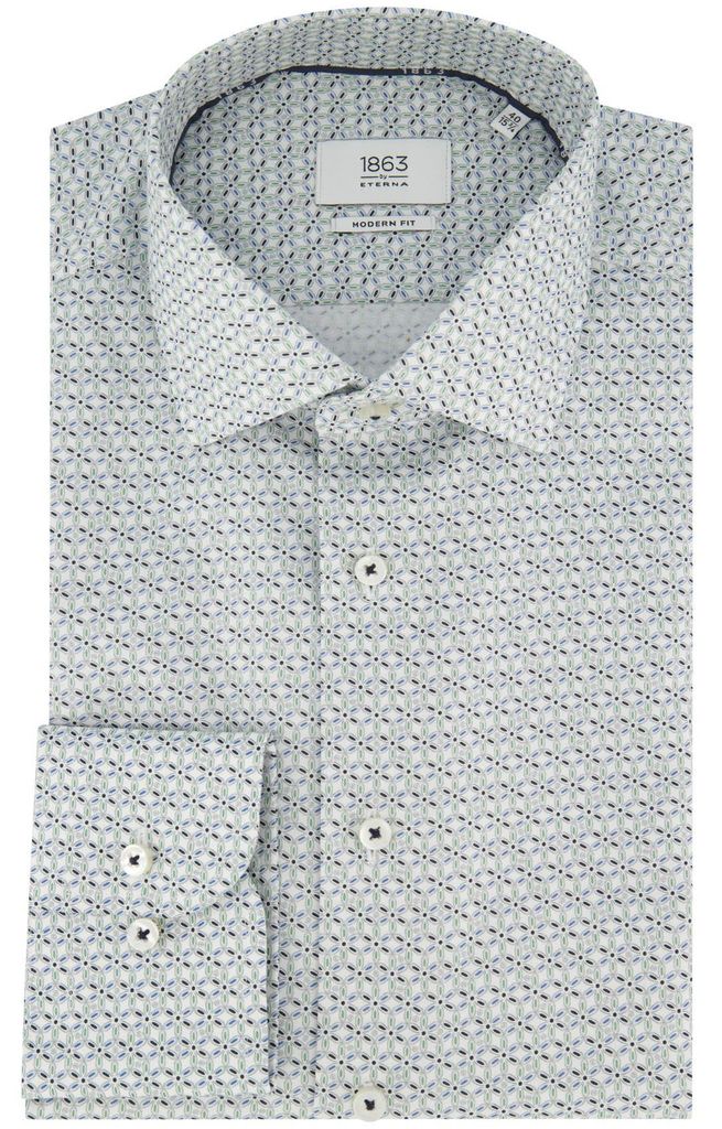 Eterna Modern Fit Hemd weiß grün blau Muster