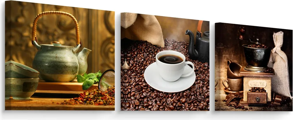 Trittico Moderno Cucina Caffè 120x40 | Quadri su Tela Decorativi