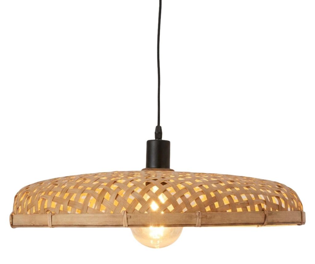 Hängelampe Rattan Natur 50cm - Paloma Pendelleuchte mit E27-Fassung, 105 cm Kabel, flacher Lampenschirm, Boho Lampe für Esszimmer, Wohnzimmer und...