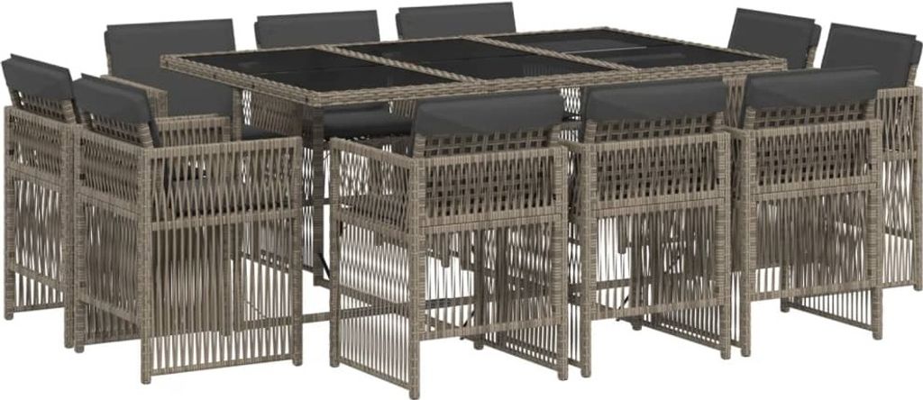 11-tlg. Garten-Essgruppe mit Kissen Grau Poly Rattan Produktbild 