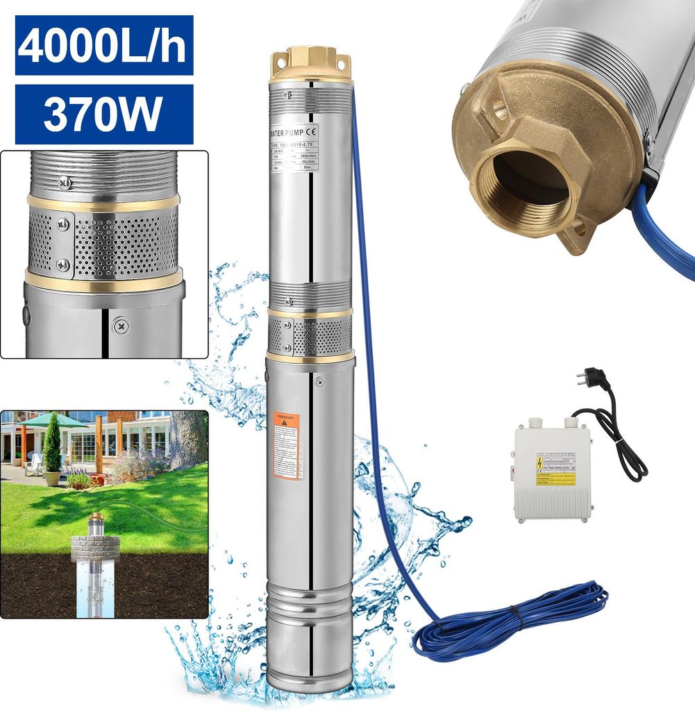Izrielar Brunnenpumpen Tiefbrunnenpumpe Ø110mm Brunnenpumpe Edestahl mit 0.37KW 4000L/H Fördermenge, Tauchdruckpumpe für Brunnengehäuse