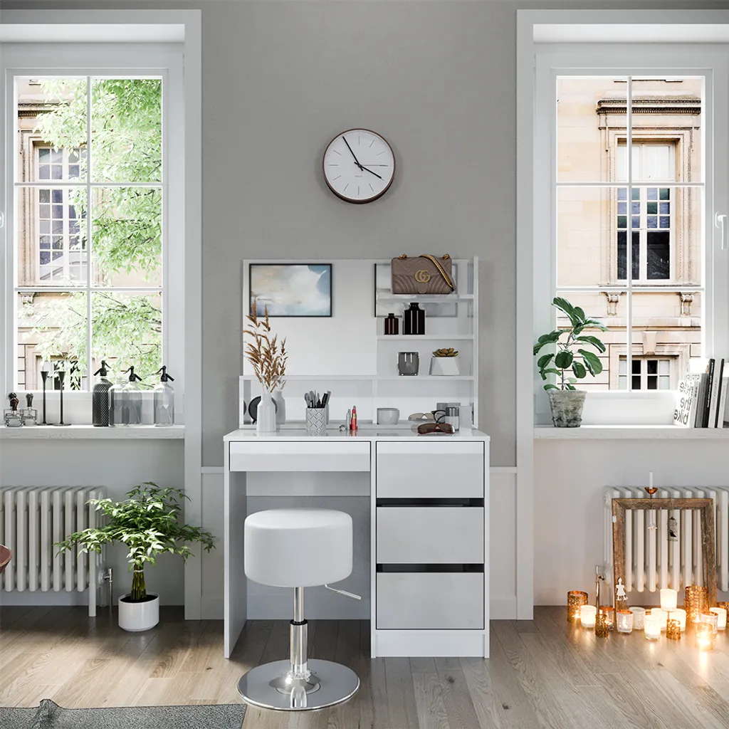 Coiffeuse avec tabouret Vicco meuble de maquillage blanc moderne 90cm - 4