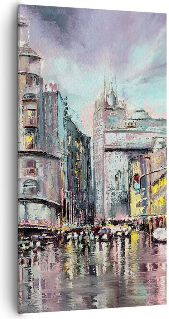 Bild auf Leinwand - Leinwandbild - Stadt Straße Haus - 65x120cm - Wand Bild - Wanddeko - Wandbilder - Leinwanddruck - Bilder - Kunstdruck - Wandde...