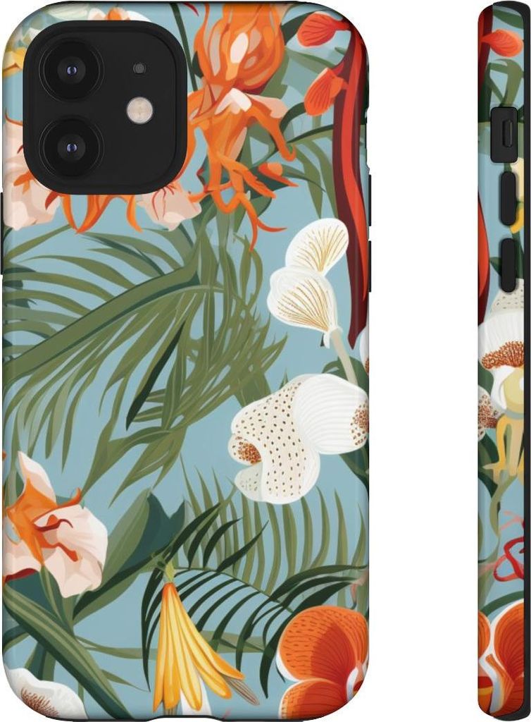 Tropische Orchideen und Blätter – Hülle Kompatibel mit iPhone 12