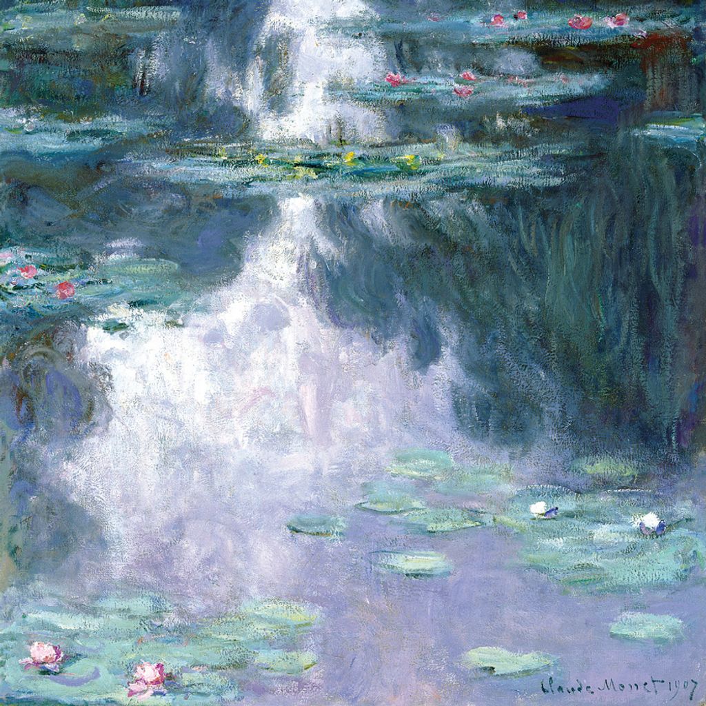 Claude Monet Kunstdruck Bild - Seerosen, 1907 (dunkelblau) (40 x 40 cm)