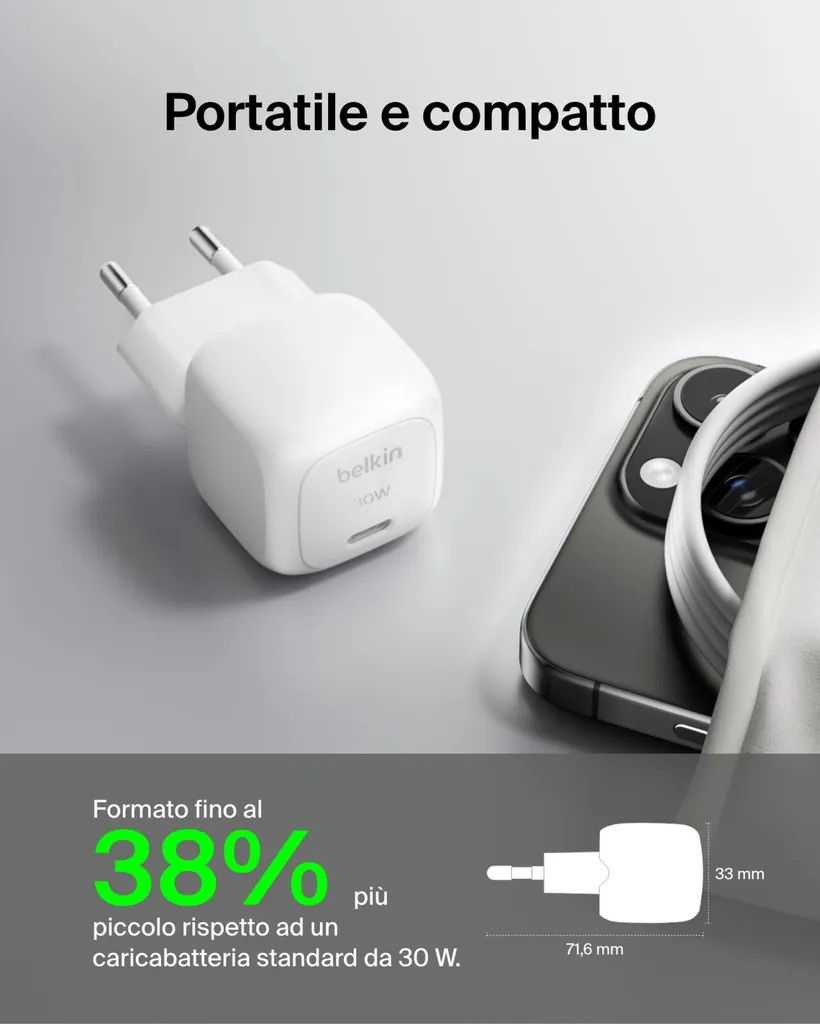 Chargeur USB-C 30W Belkin PD et PPS avec câble Lightning 1m blanc - 9