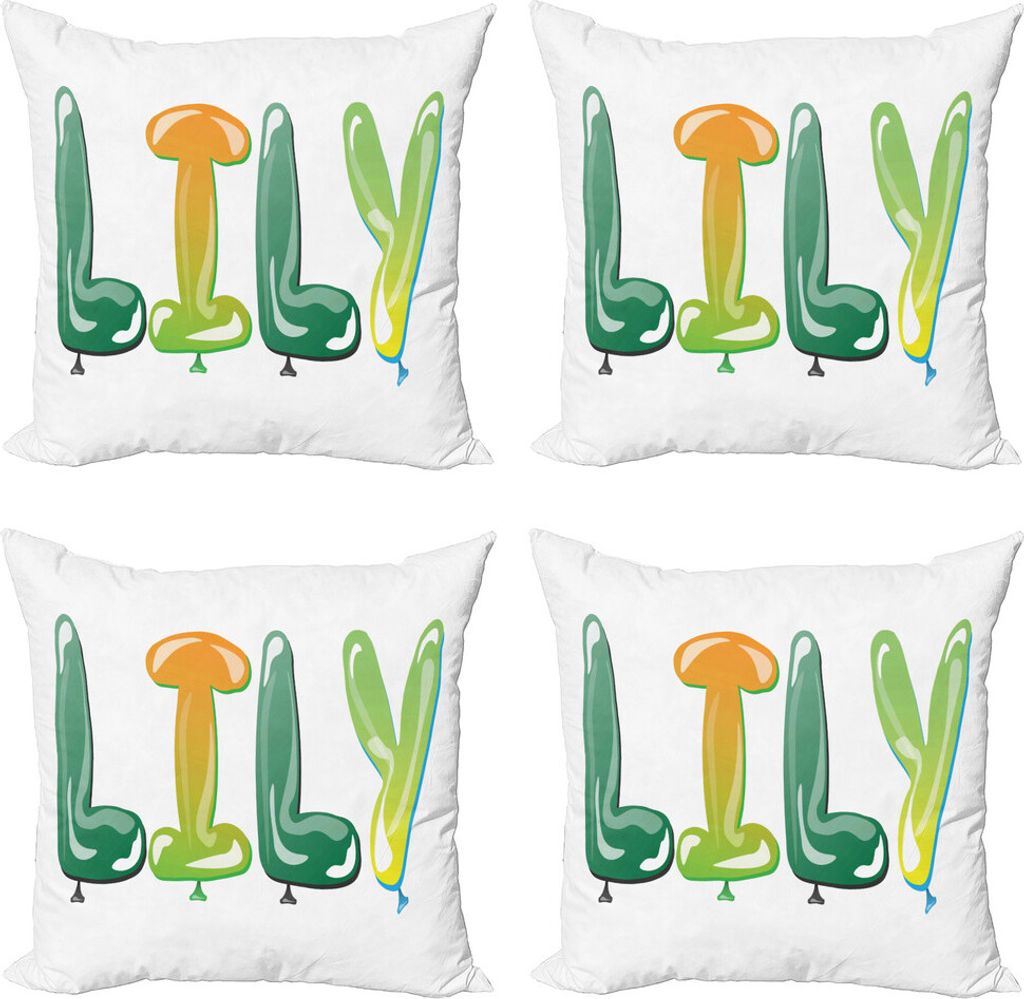 ABAKUHAUS Lilie Kissenbezug Set (4 Stück), Gemeinsames Girl Name Balloons, Moderner Doppelseitiger Digitaldruck, 60 cm x 60 cm, Mehrfarbig
