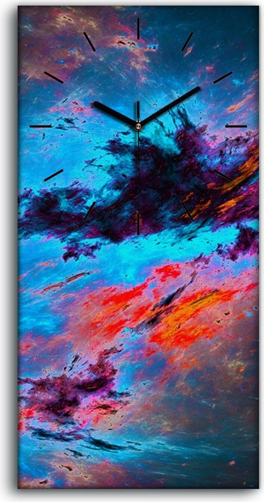 Wohnzimmer-Bild Leinwand Uhr Geräuschlos Kunstdruck 30x60 Weltraum Galaxie Bunt - schwarze Hände