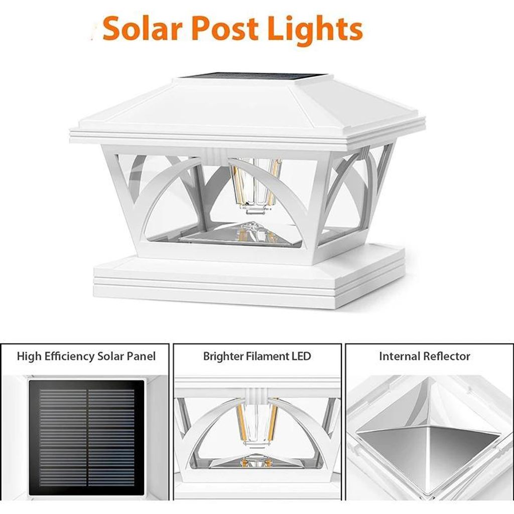 Solar Pfostenkappenleuchte - LED Zaun/Terrasse - Passend für 8,9/10,2/12,7 cm Pfosten - Warmweißes LED-Licht - Außenbereich - Weiß