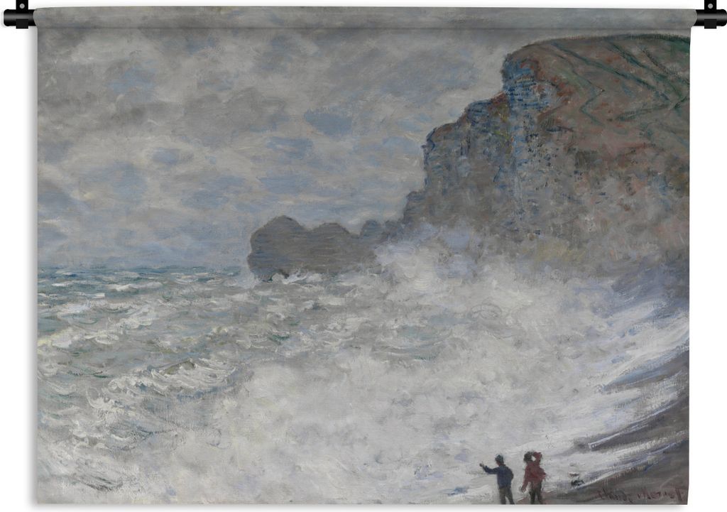 MuchoWow Wandteppich Wandbehang Raues Wetter in Etretat - Das Gemälde von Claude Monet 150x112.50 cm Tapisserie Dekoration Wandtuch - Wanddecke ...
