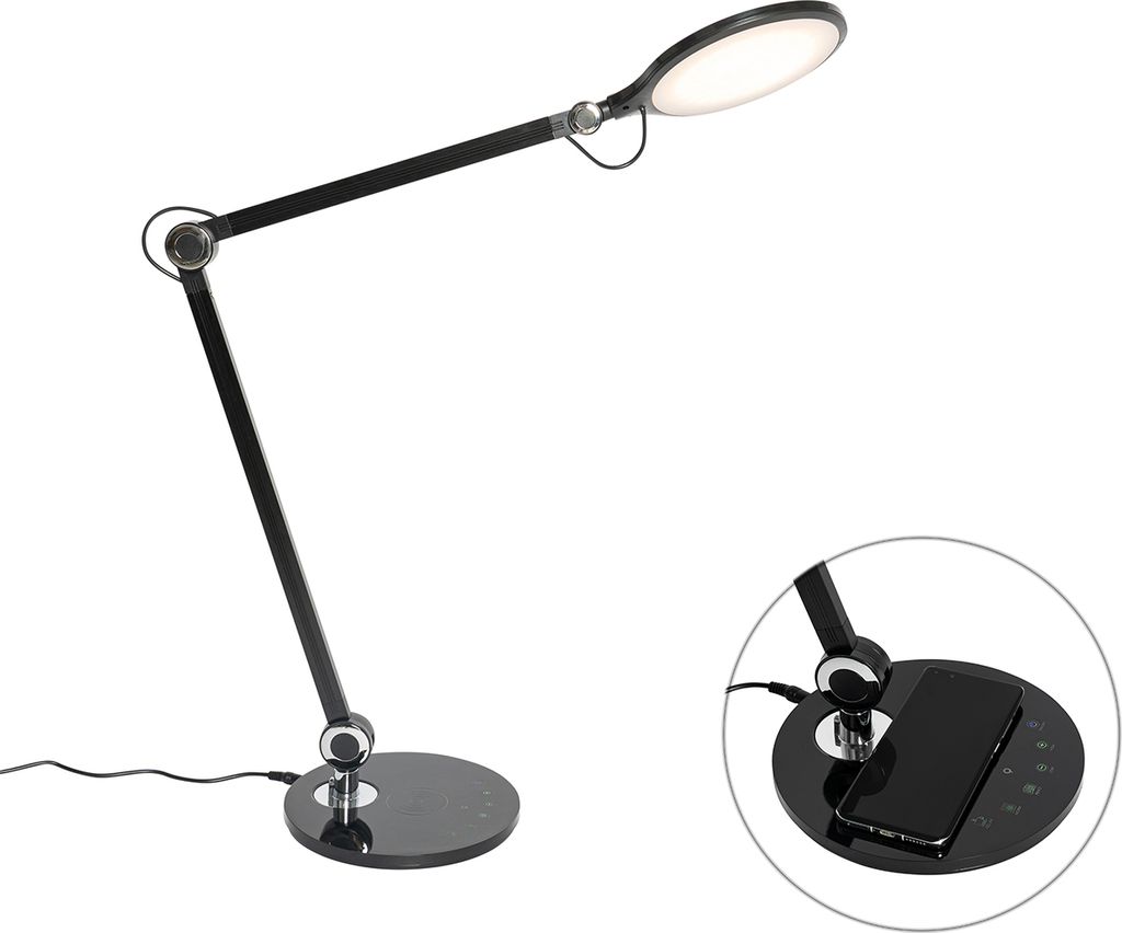 QAZQA - Modern Design-Tischleuchte I Tischlampe I Lampe I Leuchte schwarz inkl. LED mit Touch- und Induktionsladegerät - Don Touch-funktion Dimmer...