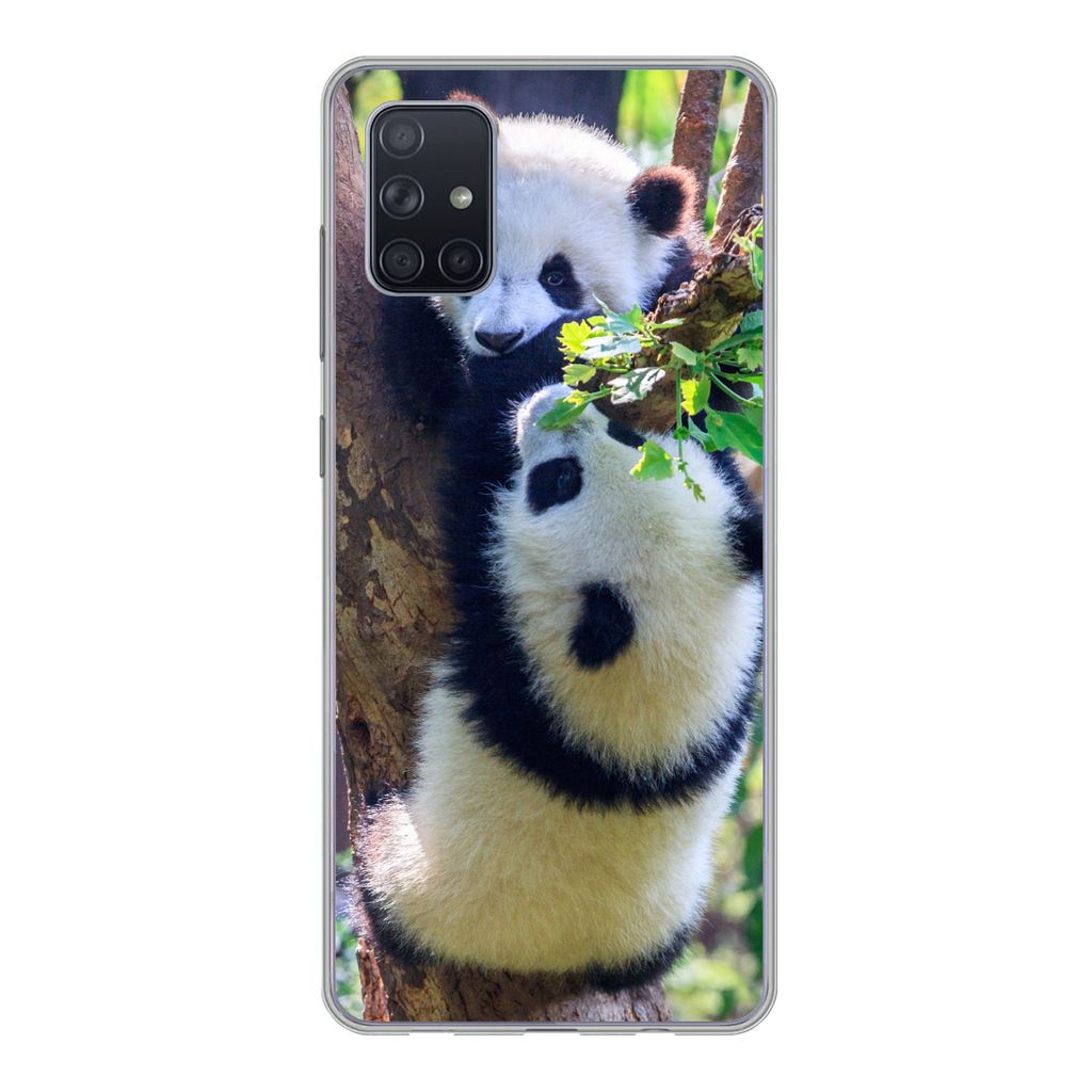 MuchoWow Handyhülle Schutzhülle Hülle für Samsung Galaxy A71 Pandas - Baum - Natur Silikon Softcase Handy Hülle - Kartenbesitzer