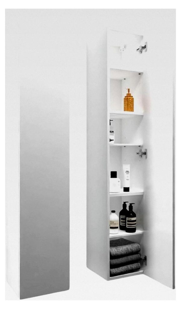 Hängeschrank Badezimmerschrank 160 cm x 30 cm x 30 cm Badezimmermöbel Klappbarer Wandschrank mit Teleskopöffnung Tür rechts/links - Mattweiß