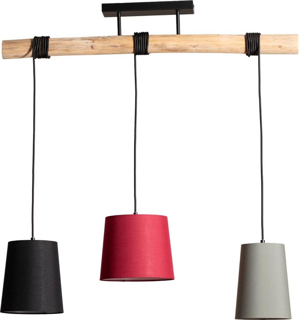Lindby Hängelampe Amilia, Stoff, 3-flg., rot/grau/schwarz
