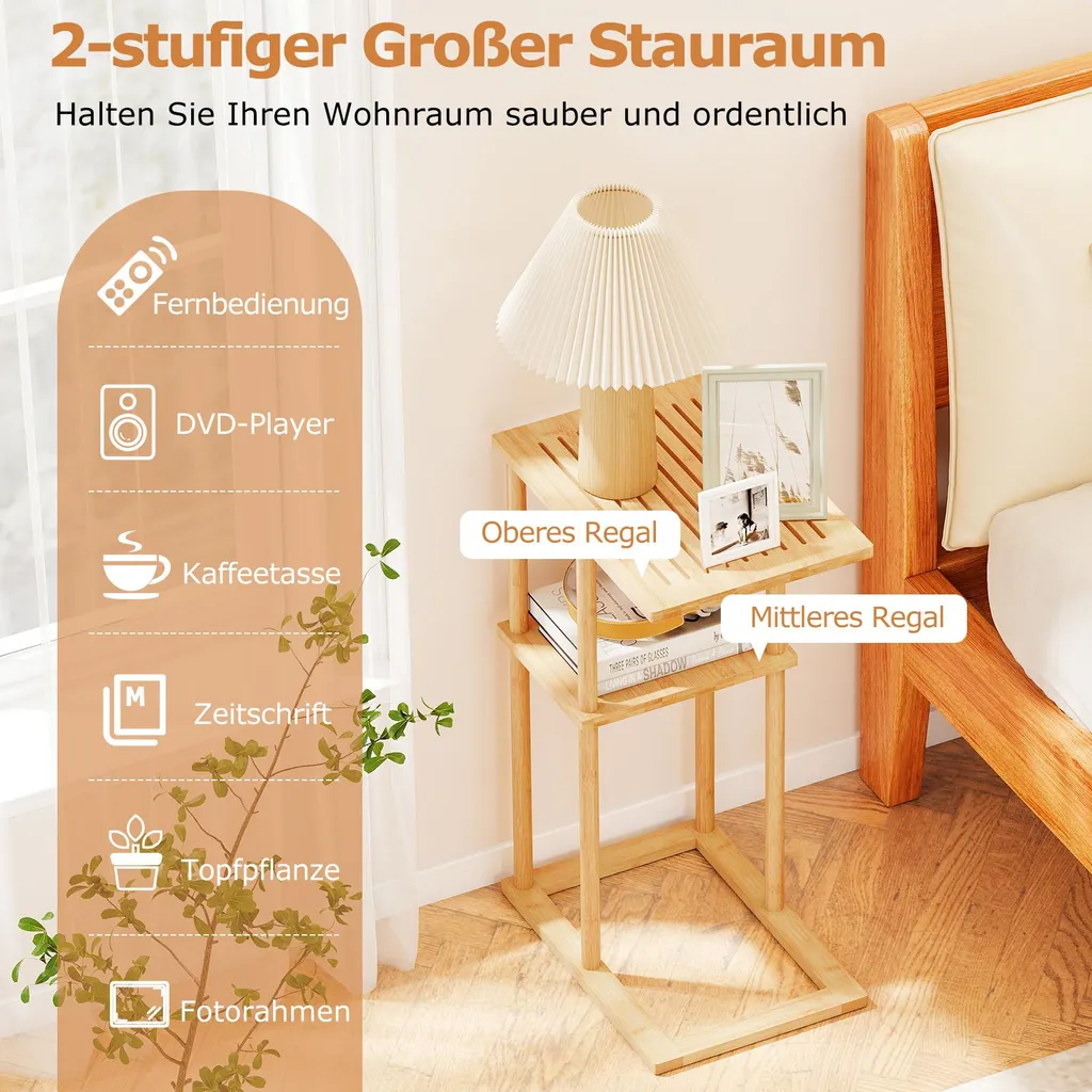 Table d'Appoint Compacte Rectangulaire en Bambou avec Double Rangement - 4