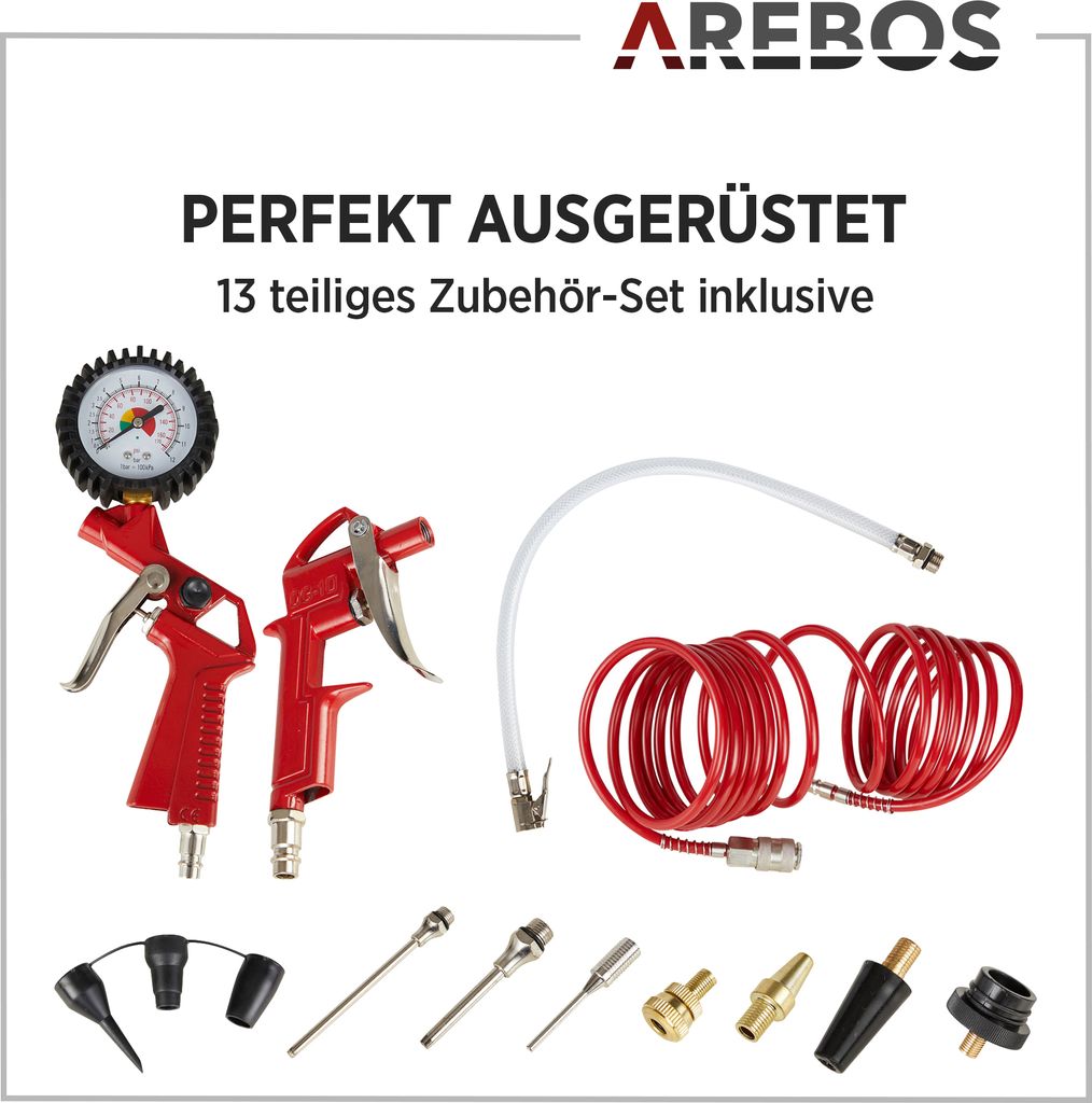 AREBOS 30L Druckluftkompressor 1500W, Kompressoren, 10 bar, Produktbild 4