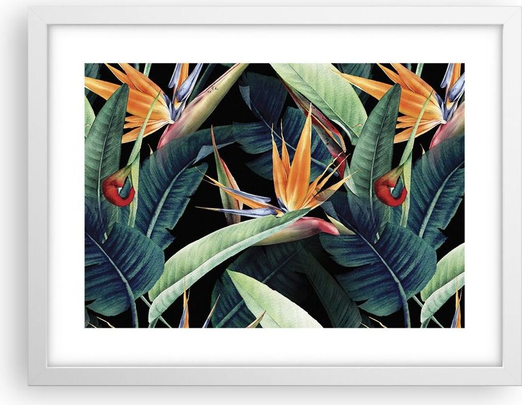 Gerahmtes Poster - Weißer Rahmen - Pflanze Tropisch Blume - 40x30 cm - Wand Bild - Wanddeko - Wandbilder - Kunstposter - Wandposter - Bilderrahmen...