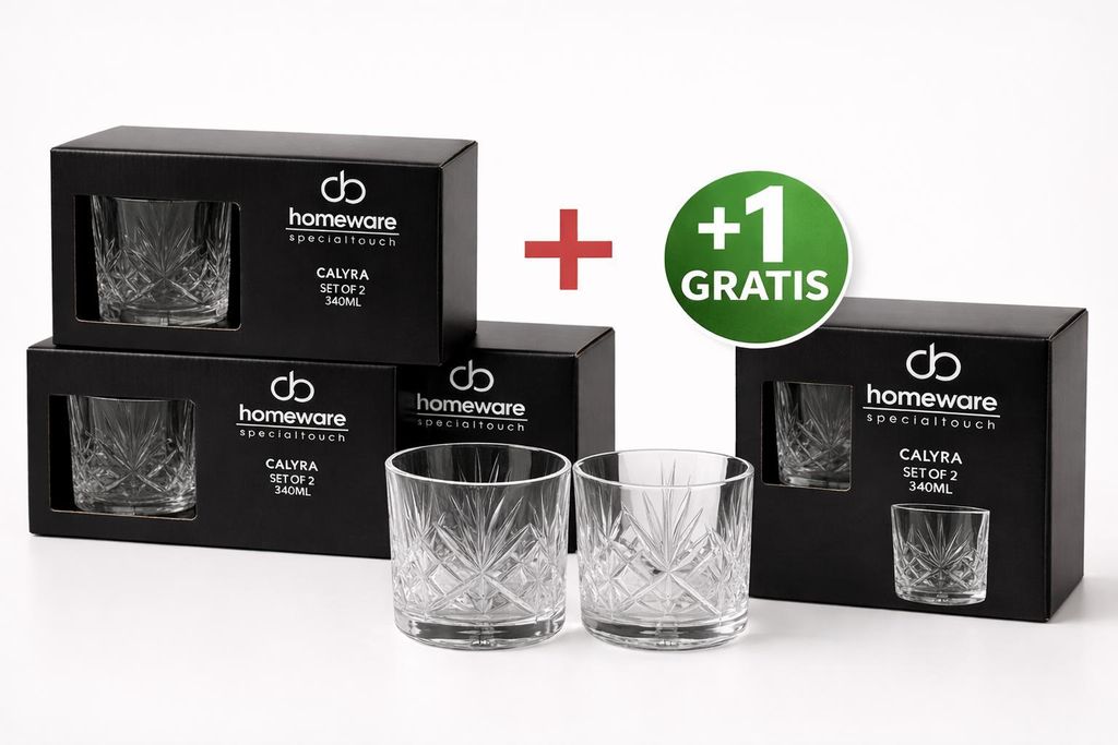 8x Whiskygläser 340ml Kristalloptik Tumbler Glas Set 3+1 Gratis Aktion | Trinkgläser Bar Cocktail Rum Wasser Geschenkidee