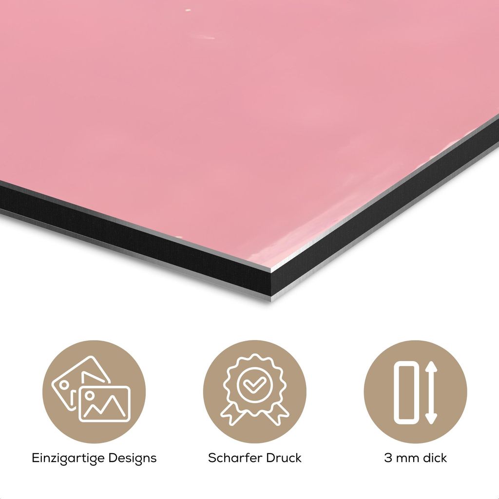 MuchoWow Wanddekoration Metall Metallbild Wandkunst 80x60 cm Rosa - Becher Kanne - Illustration - Kaffee MuchoWow Aluminium Gemälde - Alubild