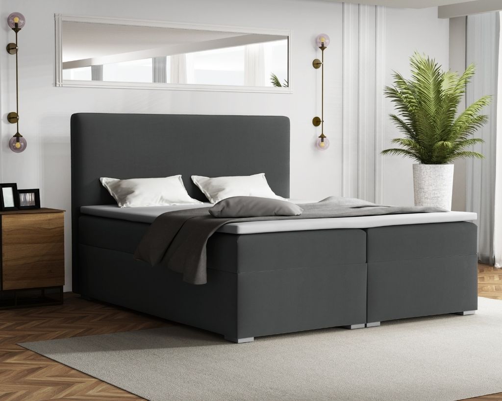Boxspringbett BOSTON 180x200 cm Velour Paros 6 Dunkelgrau Produktbild