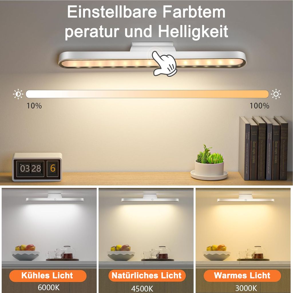 MODFU Unterbauleuchte, Küche LED, Schrankleuchten, 33cm 3 Lichtfarbe Dimmbare Schrankbeleuchtung Kabellos mit Drei Farbtemperaturen, Ohne Bohren
