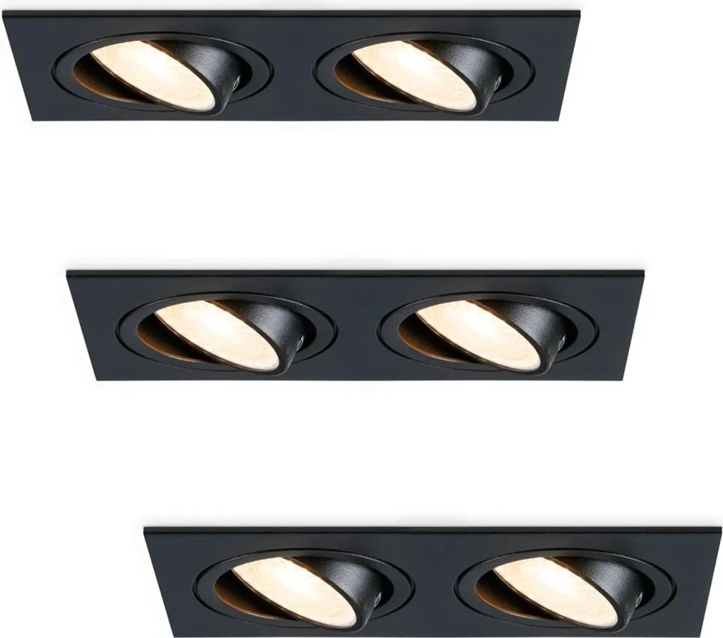 Spot LED Encastrable Mallorca Noir Pack de 3 Orientable 8W Blanc Chaud