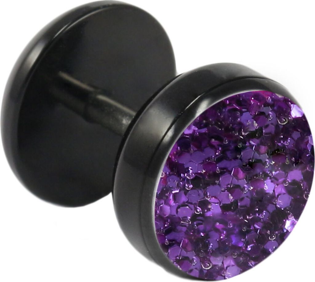 Fake Plug Ohrstecker schwarz Glitterline in verschiedenen Farben und Größen Farbe - Lila Größe - 8 mm