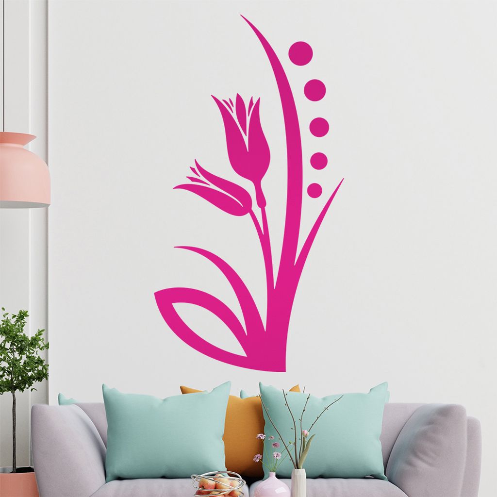 Blume - Linien Punkte Wandtattoo in 6 Größen - Wandaufkleber Wall Sticker - Dekoration, Küche, Wohnzimmer, Schlafzimmer, Badezimmer