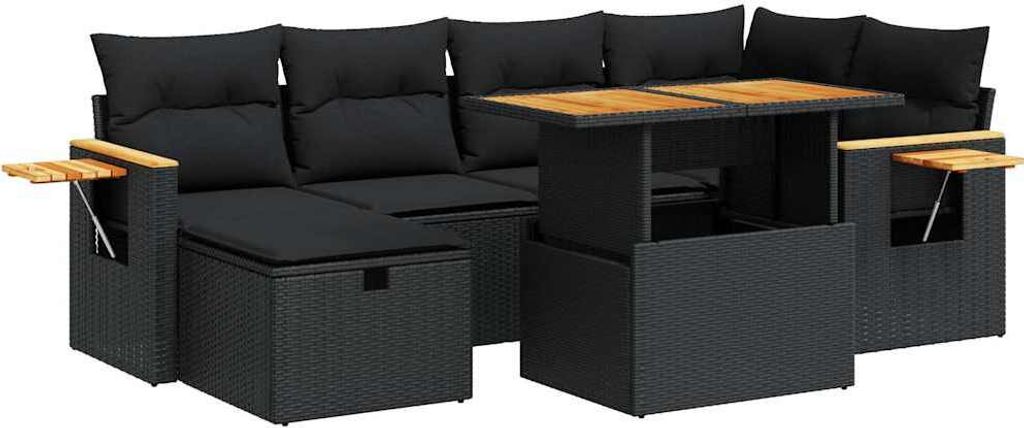 8-tlg. Garten-Sofagarnitur mit Kissen Schwarz Poly Rattan
