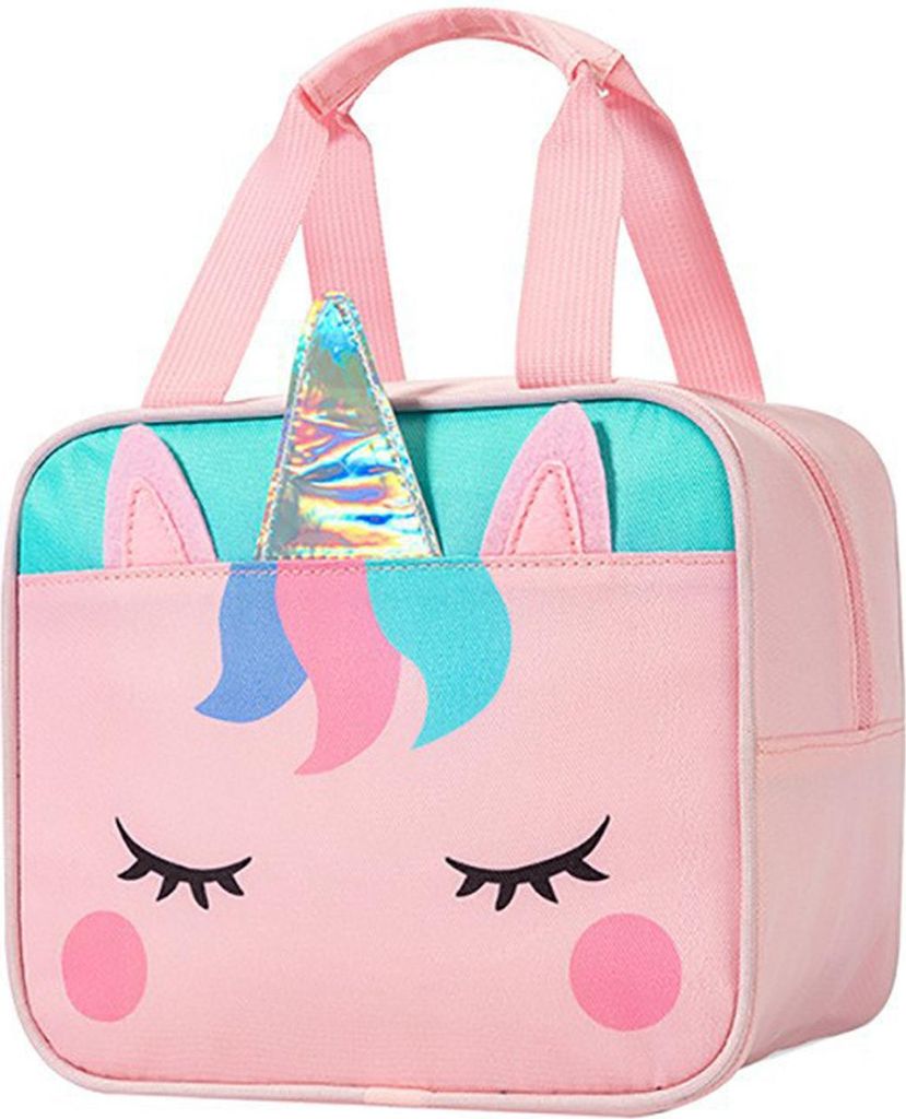 Kinder-Lunchtasche für Kindergartenkinder, Cartoon-Motiv, tragbar, isoliert, Thermotasche, rosa
