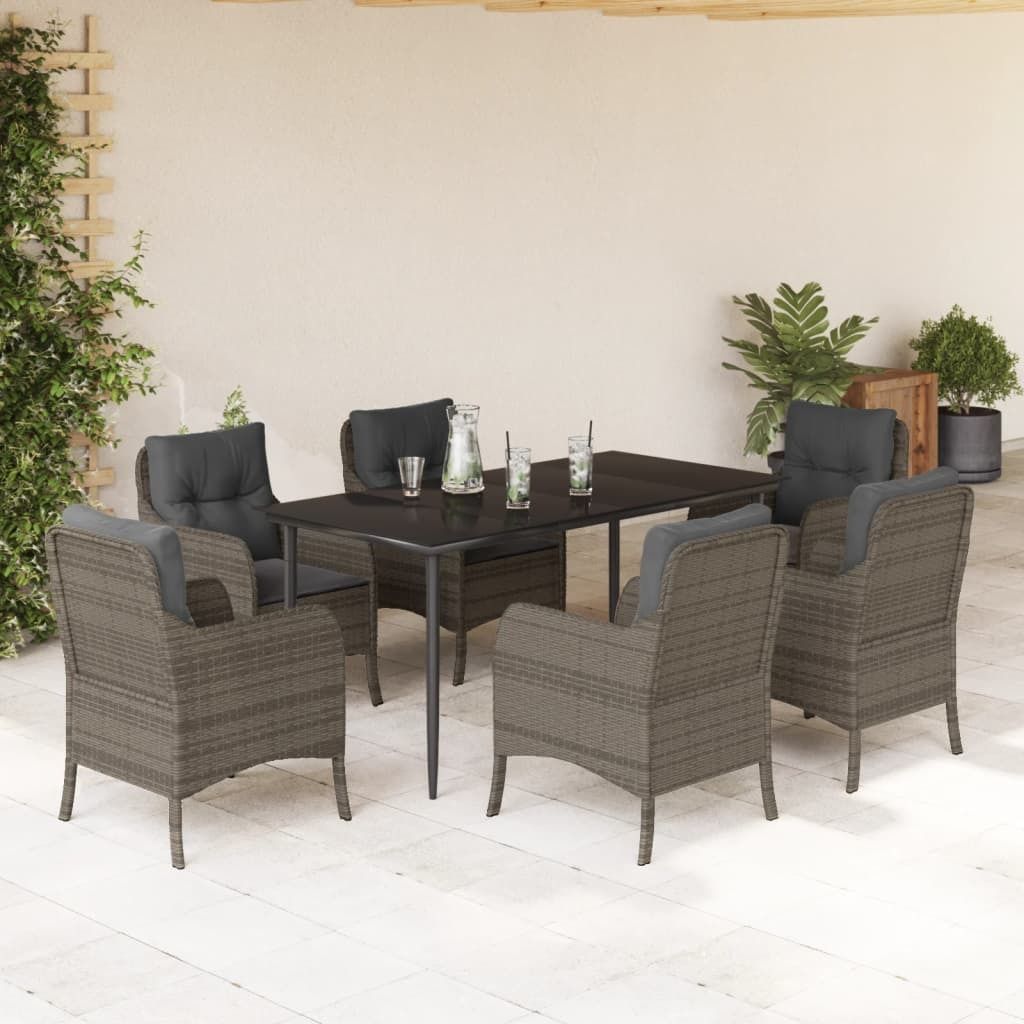 Design New Gartenmöbel Set Balkonmöbel-Set 7-tlg. Garten-Essgruppe mit Kissen Grau Poly Rattan - Gartenmöbelgarnituren Möbel2025 CHY2102446 4pa...