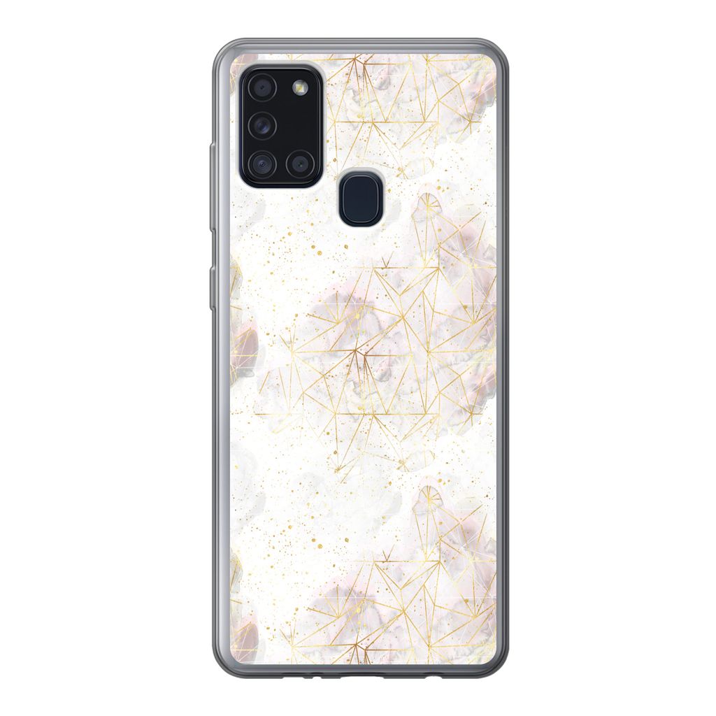 MuchoWow Handyhülle Schutzhülle Hülle für Samsung Galaxy A21s Marmor - Geometrie - Gold Silikon Softcase Handy Hülle - Hartschale