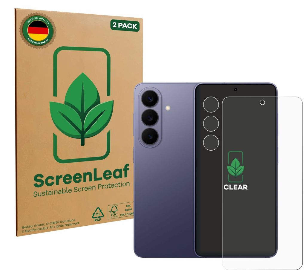 2x ScreenLeaf Schutzfolie für Samsung Galaxy S26 (Display+Kamera) nachhaltiger Displayschutz Display Schutz Folie Klar Transparent