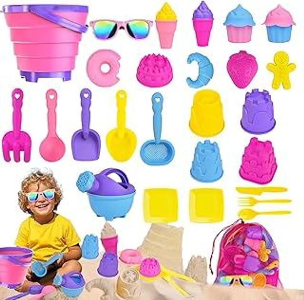Giochi Mare Bambini 31 Pezzi: Formine Gelato e Secchiello Silicone