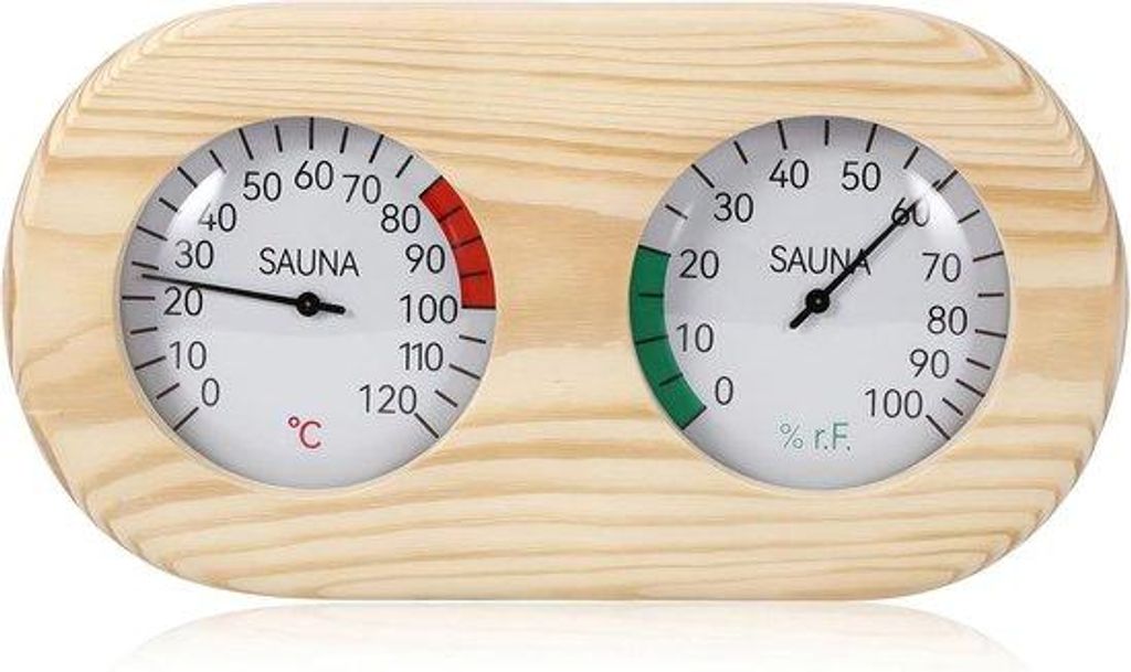 Holz-Saunahygrometer-Thermometer - hohe Präzision - Saunazubehör für Temperatur- und Luftfeuchtigkeitsmessung (abgerundete Ecken)