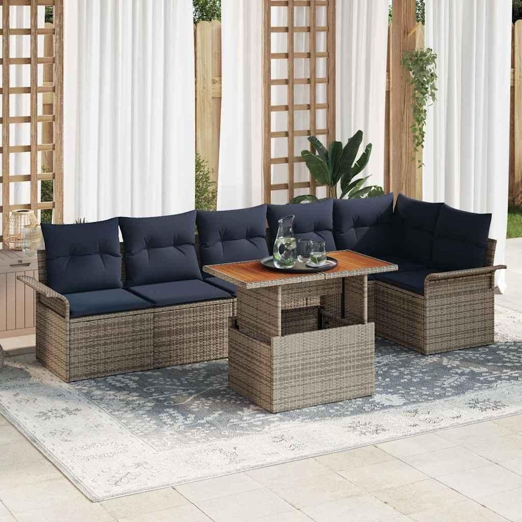 Maison Exclusive - Garten-Sofa-Set mit Speicher 7 pcs Grau Poly Rattan