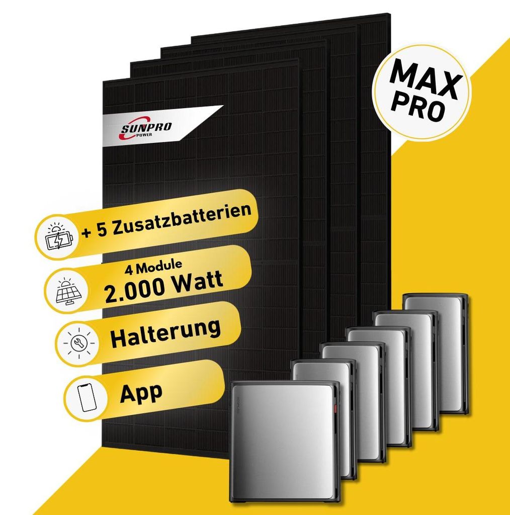 Balkonstrom Balkonkraftwerk 2000W mit Speicher | 5xZusatzspeicher | Ziegeldachhalterung | 2xSolarmodul Bifazial | EcoFlow Stream Ultra X |Kabel 2m