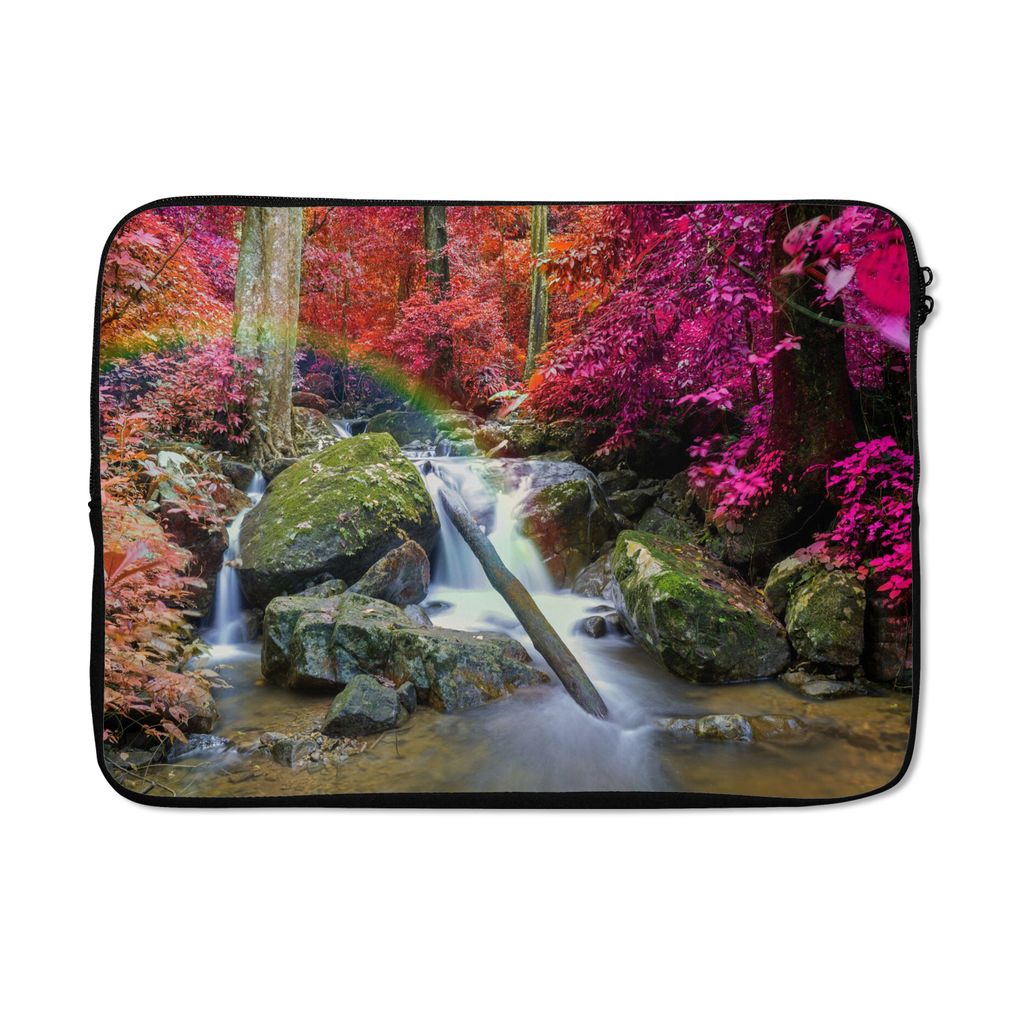 MuchoWow Laptop Hülle 13 Zoll Regenbogen - Wasserfall - Bäume - Steine - Moos Laptoptasche - Laptophülle - Sleeve - Rundumschutz
