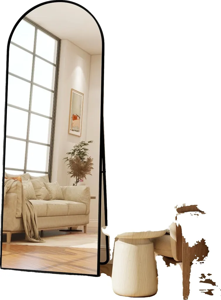 Grand miroir sur pied design moderne noir incassable pour chambre