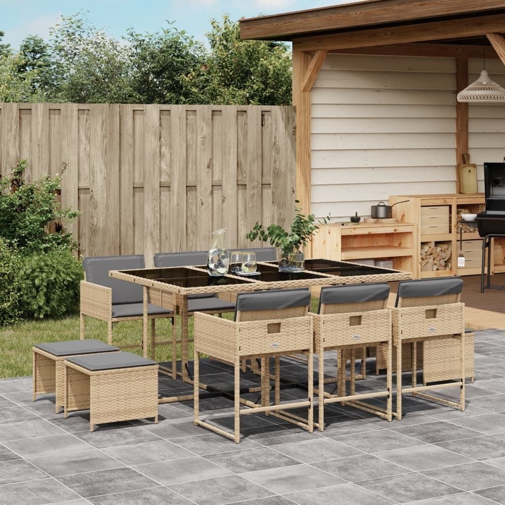 Maison Exclusive - 11-tlg. Garten-Essgruppe mit Kissen Beigemischung Poly Rattan
