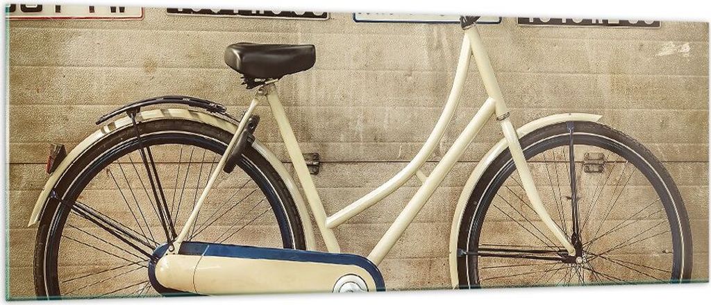 Bilder auf glas - Fahrrad Mauer Straße - 140x50cm - Glasbilder - Wandbilder - Kunstdruck - zum Aufhängen bereit - Wanddekoration aus Glas - Glas ...