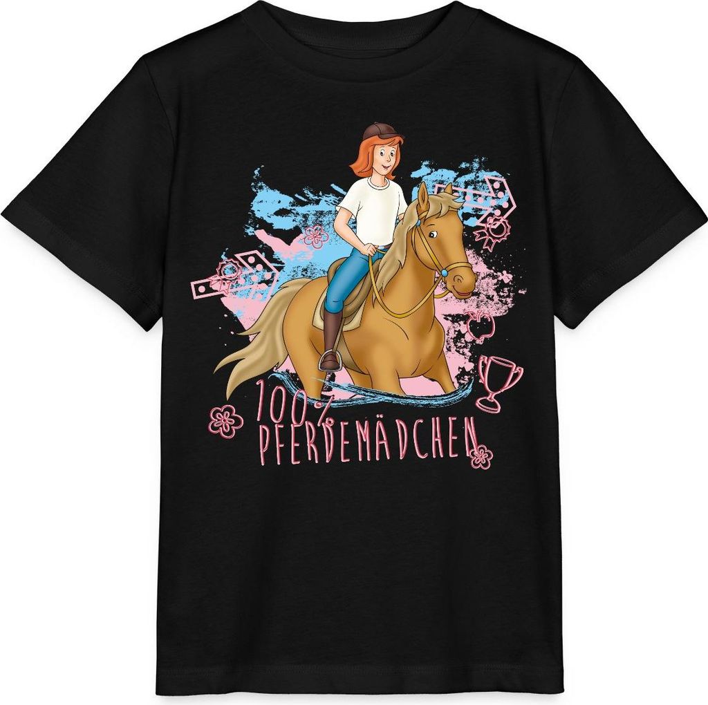 Spreadshirt Bibi Und Tina Pferdemädchen 100% Kinder Basic T-Shirt, 98/104 (3-4 Jahre), Schwarz